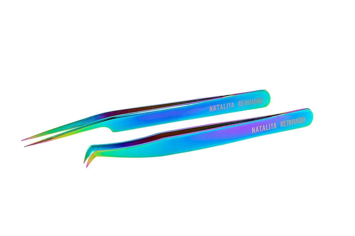 Set of 2 eyelash extension pliers " Mega Z Chameleon " and " Dolphin Chameleon " By Nataliya Reinhard