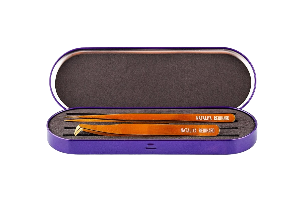 Eyelash extension tweezers set " Mega Z Gold " + " IQ Gold " By Nataliya Reinhard